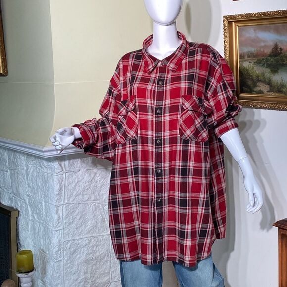 NWOT 4XL Oversized Plaid Button Down Shirt - Picture 3 of 12
